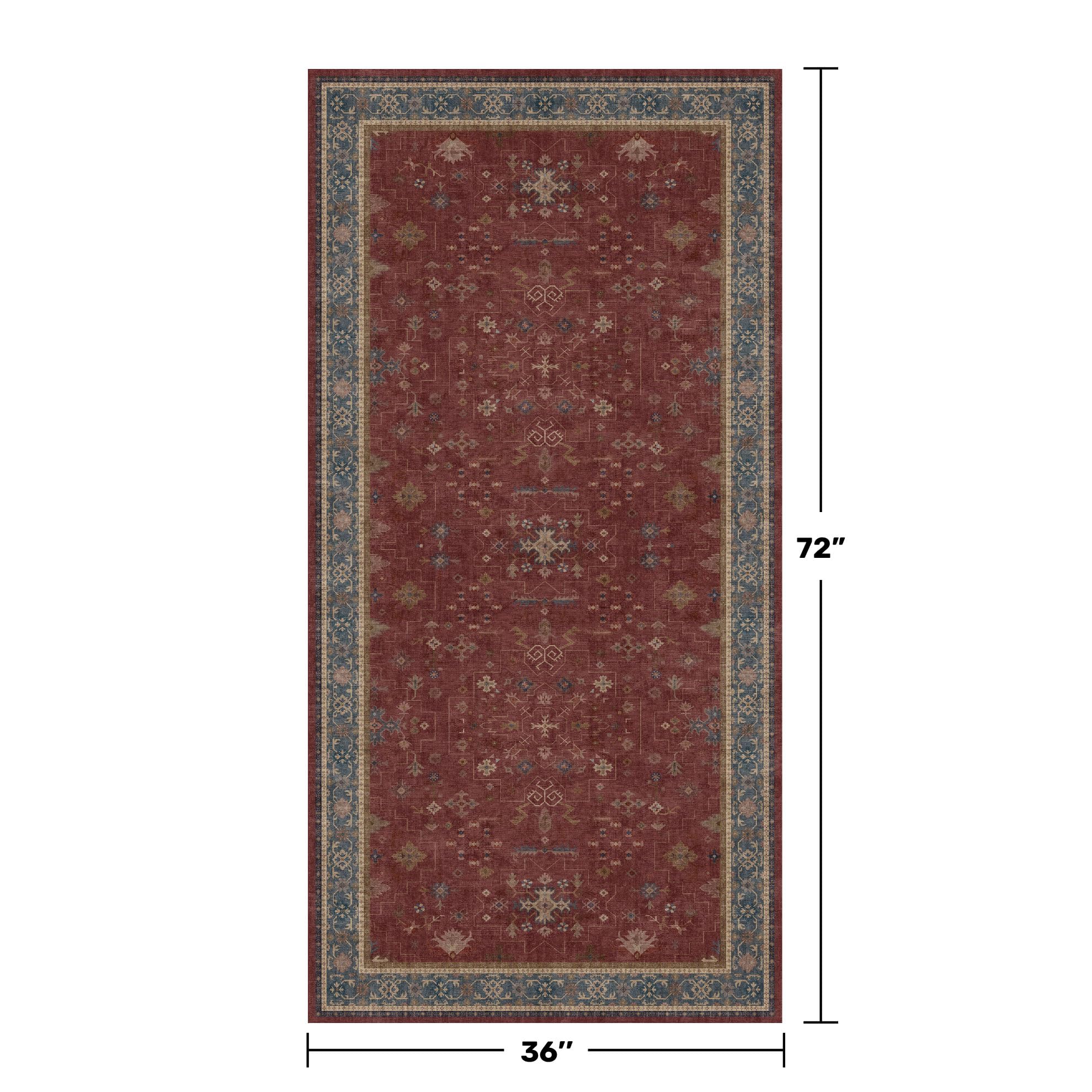 Washable 3x6 Entry Way Rugs Indoor - Burgundy Large Kitchen Rug, Non Slip Unique Bohemian Red Low Pile Thin Carpet for Bedroom Bedside, Foyer