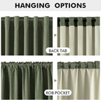 MIULEE 100% Blackout Linen Curtains for Bedroom, Olive Green Solid Luxury Decor Thermal Insulation Room Darkening Drapes for Living Room Nursery Back Tab Rod Pocket 42 x 96 Inches, 2 Panels