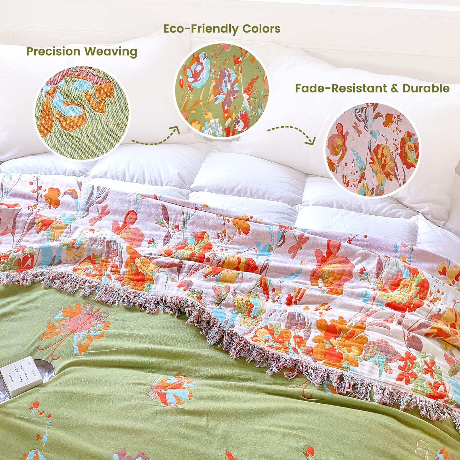 MSGKV Boho Throw Blanket 60"x80" Summer Cotton Butterfly Floral Blanket