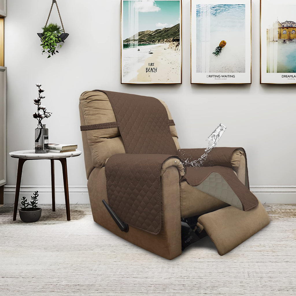ISSUNTEX Double Protection 100% Waterproof Recliner Covers for Living Room, Reversible Furniture Protector Recliner Couch Sofa Slipcover for Dogs, Pets, Kids (Recliner, Brown/Beige)
