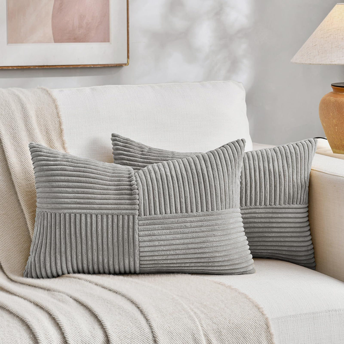 Fancy Homi 2 Packs Teal Lumbar Decorative Throw Pillow Covers 20x28 Inch for Living Room Couch Bed Sofa, Rustic Farmhouse Boho Home Decor, Soft Striped Corduroy Rectangle Accent Cushion Case 50x70 cm