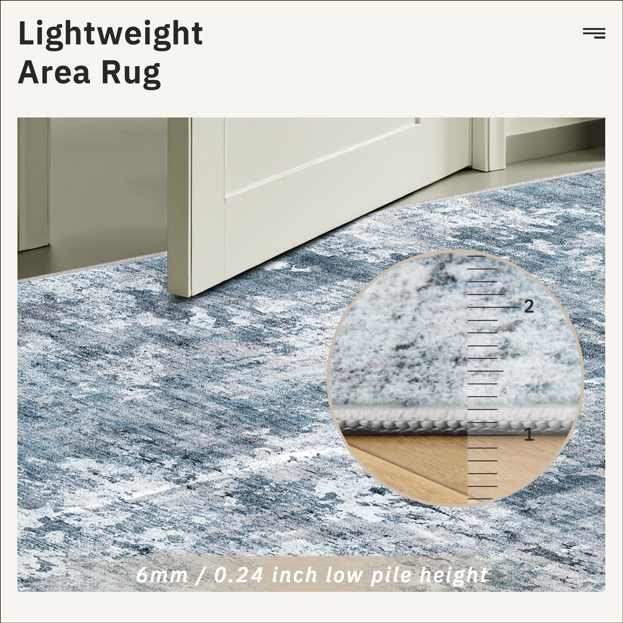 Soalmost 2x4 Abstract Washable Rugs for Entry, Kitchen Area Rug Blue/Grey