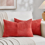 Fancy Homi 2 Packs Blush Pink Long Lumbar Decorative Throw Pillow Covers 12x24 Inch for Couch Bed Sofa, Rustic Farmhouse Boho Home Decor, Soft Striped Corduroy Rectangle Accent Cushion Case 30x60 cm
