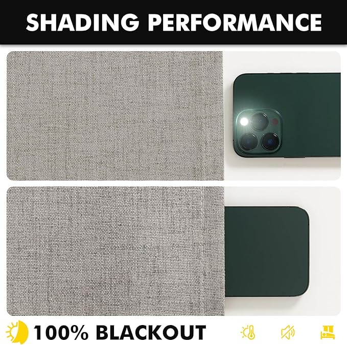 MIULEE 100% Blackout Curtains for Bedroom, Linen Solid Luxury Decor Thermal Insulation Room Darkening Drapes for Living Room Nursery Back Tab Rod Pocket 42 x 84 Inches, 2 Panels,Greige