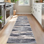 Lansny Modern Abstract Bedroom Runner Rug 2x7, Grey Black Multi Washable Kitchen Runner, Non-Slip Soft Thin Faux Wool Mat for Entryway, Hallway, Laundry Room, Indoor Home Decor