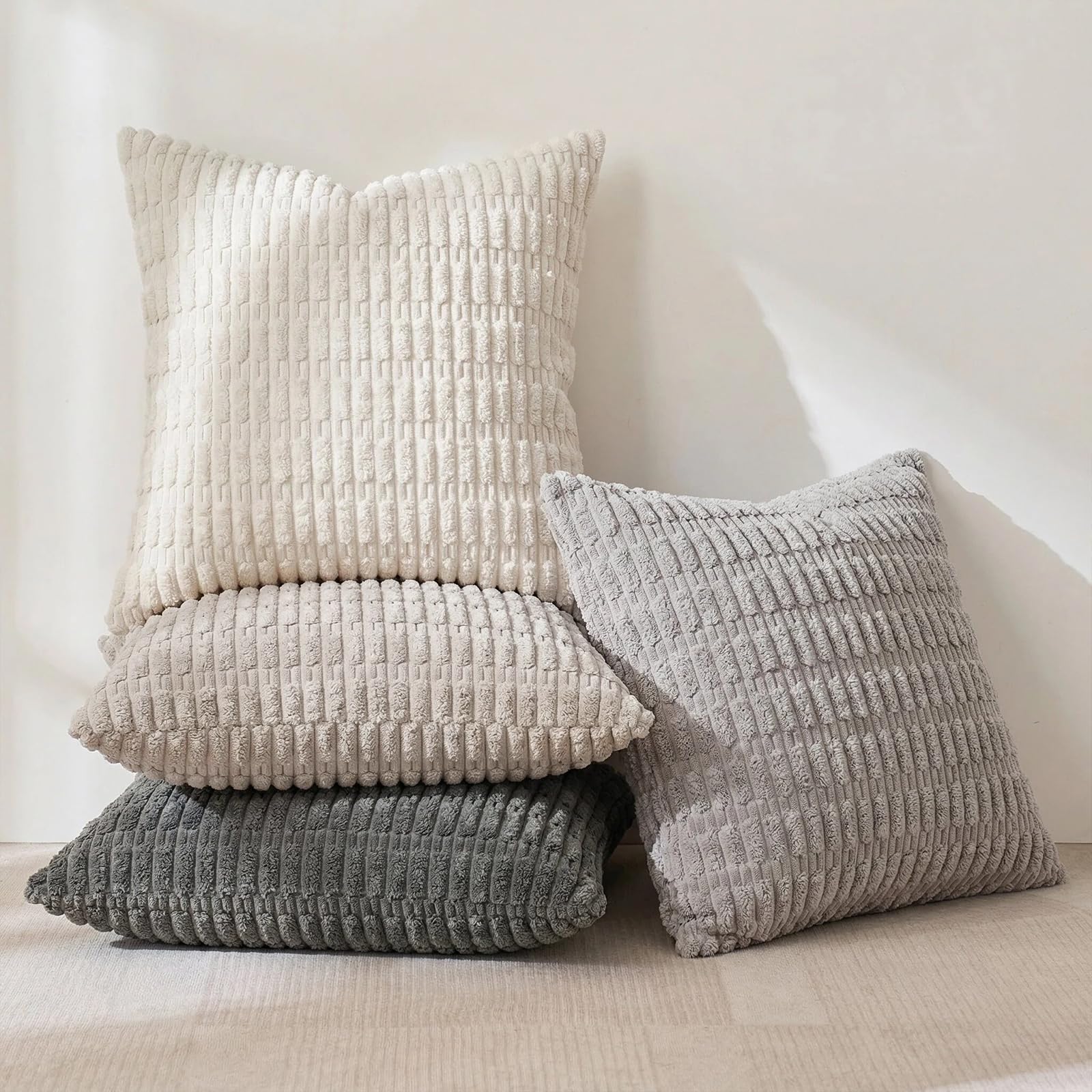 Fancy Homi 4 Packs Decorative Throw Pillow Covers for Living Room Couch Bed, Modern Farmhouse Boho Home Décor Accent Cushion Case, 26" x 26", Grey Series