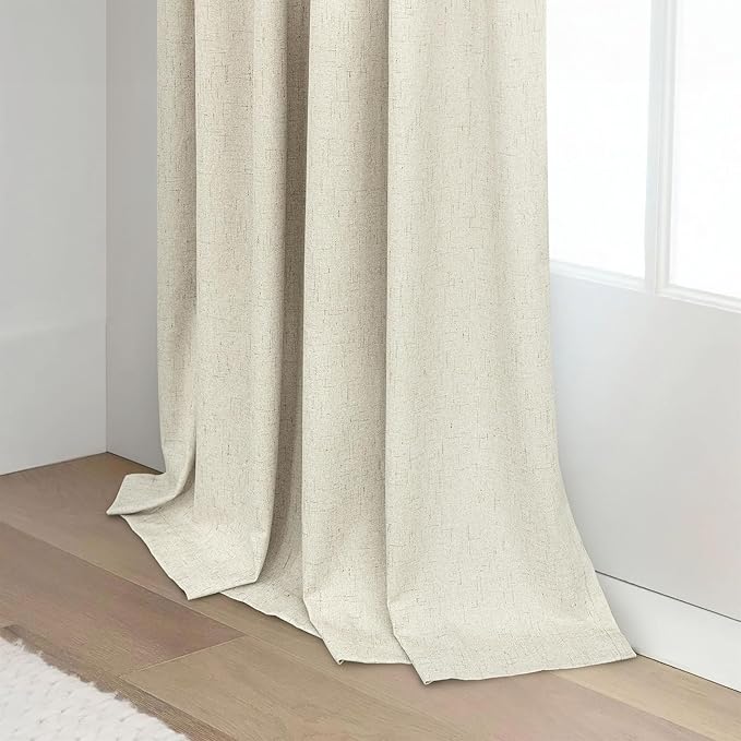 Linen Textured Boho 100% Blackout Small Window Curtains 45 inch Length 2 Panels Country Curtain for Kitchen Door Bathroom Bedroom Living Room Darkening Short Cafe Drape Back Tab Rustic Farmhouse Beige