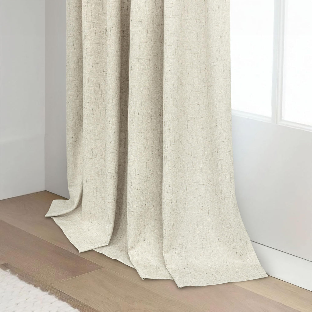 Linen Textured Boho 100% Blackout Small Window Curtains 45 inch Length 2 Panels Country Curtain for Kitchen Door Bathroom Bedroom Living Room Darkening Short Cafe Drape Back Tab Rustic Farmhouse Beige