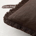 MIULEE Linen Fringe Decorative Fall Throw Pillow Covers Dark Brown 20x20