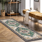 Yamaziot Washable Runner Rug, 2x6 Non-Slip Boho Vintage Hallway Rug Runner with Rubber Backing, Stain Resistant & Low Pile Faux Wool Distressed Carpet Runner for Kitchen, Laundry, Entrance