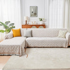 HOMERILLA 2 Piece Sectional Couch Cover for L Shape Sofa Khaki White XL