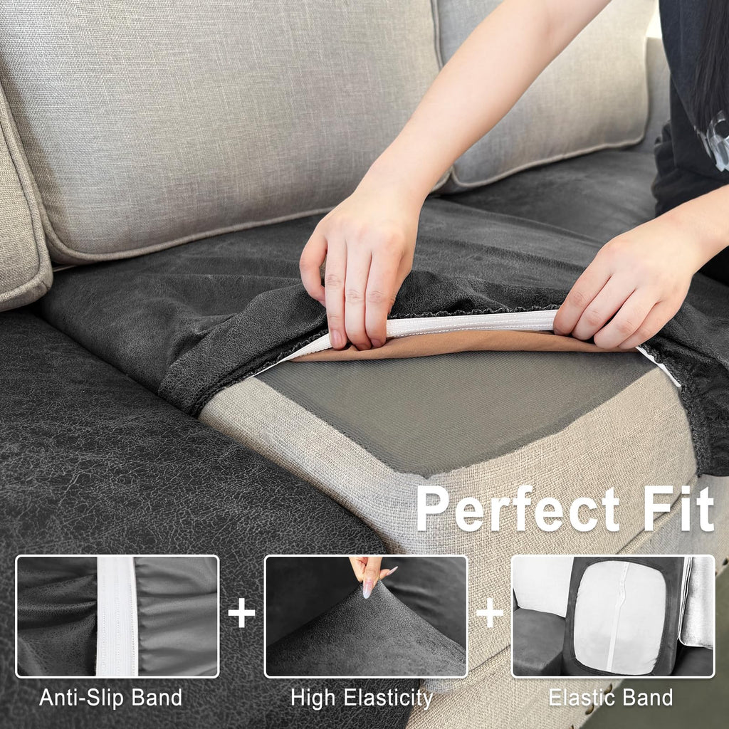 ANARACHON Leather Look Couch Cushion Covers Sofa Seat Slipcovers Sets Couches Furniture Protector for Sectional Armchair Loveseat Pets Kids Stretch Spandex Fabric (1 Cushion Armchair, Dark Grey)