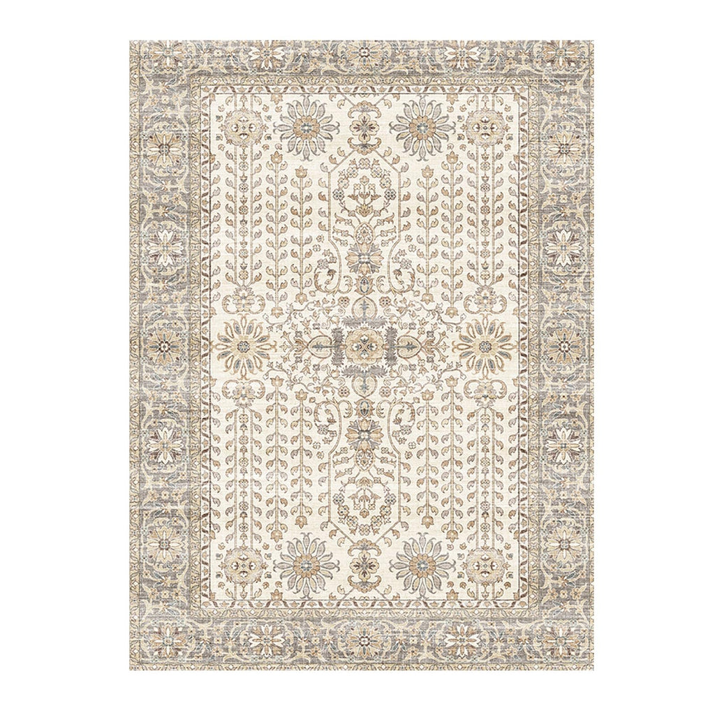 phonzenuo 7x9 Area Rugs for Living Room,Thin Washable Rug, Non-Slip Foldable Area Rug for Bedroom, Dining Room, Home Office, Cream