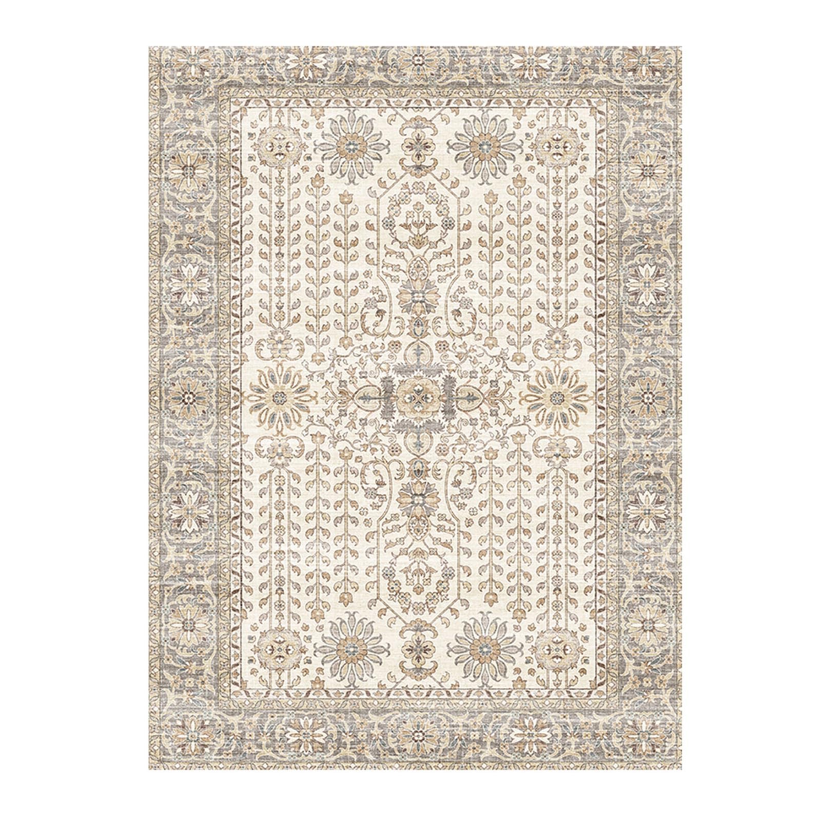 phonzenuo 7x9 Area Rugs for Living Room,Thin Washable Rug, Non-Slip Foldable Area Rug for Bedroom, Dining Room, Home Office, Cream