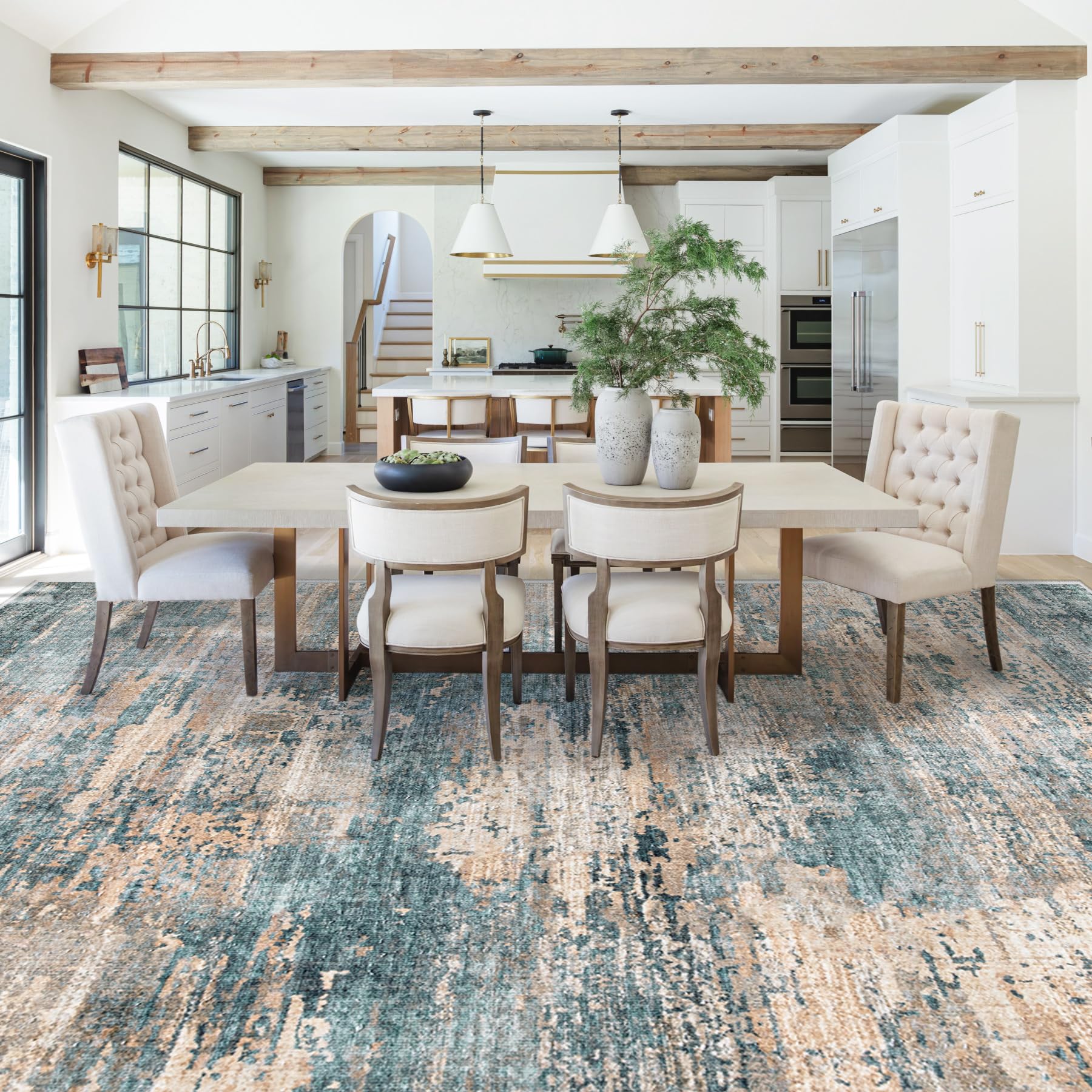XLUEZ 9x12 Area Rug for Living Room, Washable Modern Abstract Large Area Rug Neutral Soft Non Slip Kids Rug Stain Resistant Indoor Carpet for Bedroom Dining Room Playroom Office(GreenBrown, 9'x12')