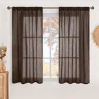 BGment Curtains 48 Inch Length for Short Window, Brown Linen Sheer Drapes for Bedroom Kitchen Cafe Bathroom Decor Lightweight Rustic Country Textured Rod Pocket, 2 Panels Set, Each 42 Inch Wide