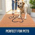 OLANLY Dog Door Mat for Muddy Paws 48x30, Paw Print Design, Absorbs Moisture and Dirt, Absorbent Non-Slip Washable Doormat, Quick Dry Chenille Mud Mat for Dogs, Entry Indoor Entryway Carpet, Orange