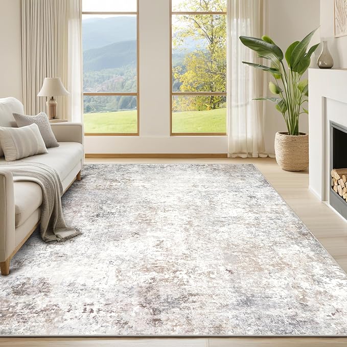 Beige Grey Washable Rugs 6x9 Area Rugs for Living Room,Bedroom,Dining Room