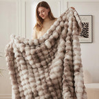 COOVA Faux Fur Throw Blanket for Couch, Cozy Soft and Fuzzy Plush Rabbit Fur Bubble Blanket for Sofa Bedroom Living Room, 60x80 Inches Tie Dye Brown