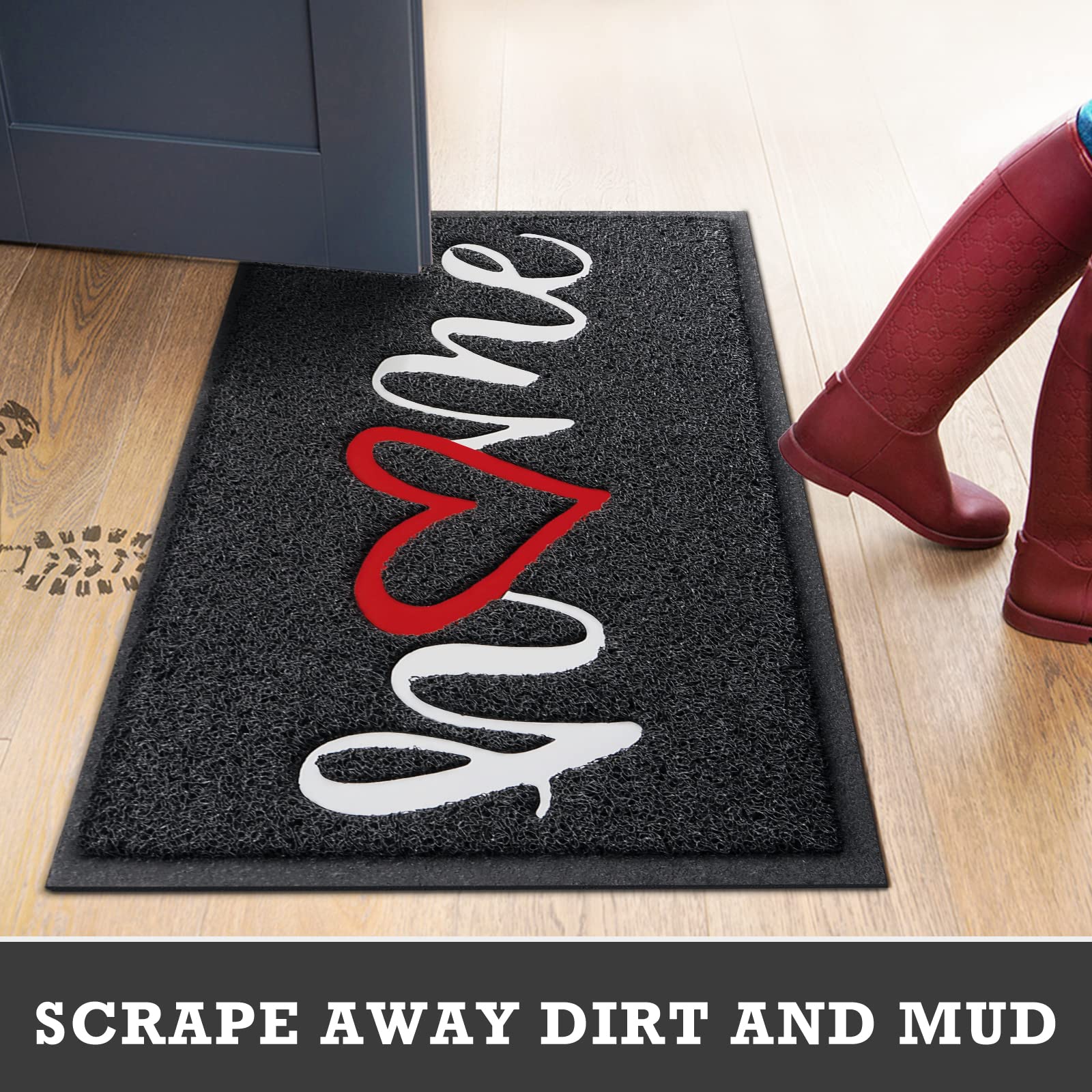 CozyBounty Black Door Mat Welcome Mats Home Non-Slip Doormat for Entryway Low-Profile Floor Mat for Yard, Garage, High Traffic Areas (32"x20", Black)