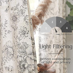 jinchan Linen Floral Curtains 84 Inch Length for Living Room Bedroom Light Filtering Farmhouse Peony Flower Drapes Rustic Window Curtain Set Rod Pocket Back Tab 2 Panels Black