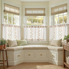 jinchan Belrose Linen Floral Kitchen Curtains 24 inch Length Embroidered Farmhouse Cafe Curtains for Living Room Bathroom Small Windows Curtain Set Sheer Light Filtering 2 Panels Beige