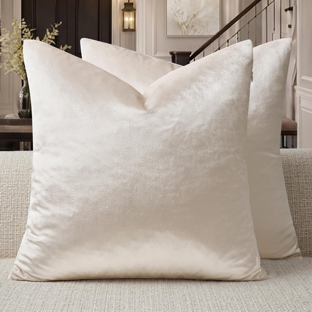 GIGIZAZA Velvet Pillow Covers 24x24 Decorative Pillows Pack of 2 Ivory