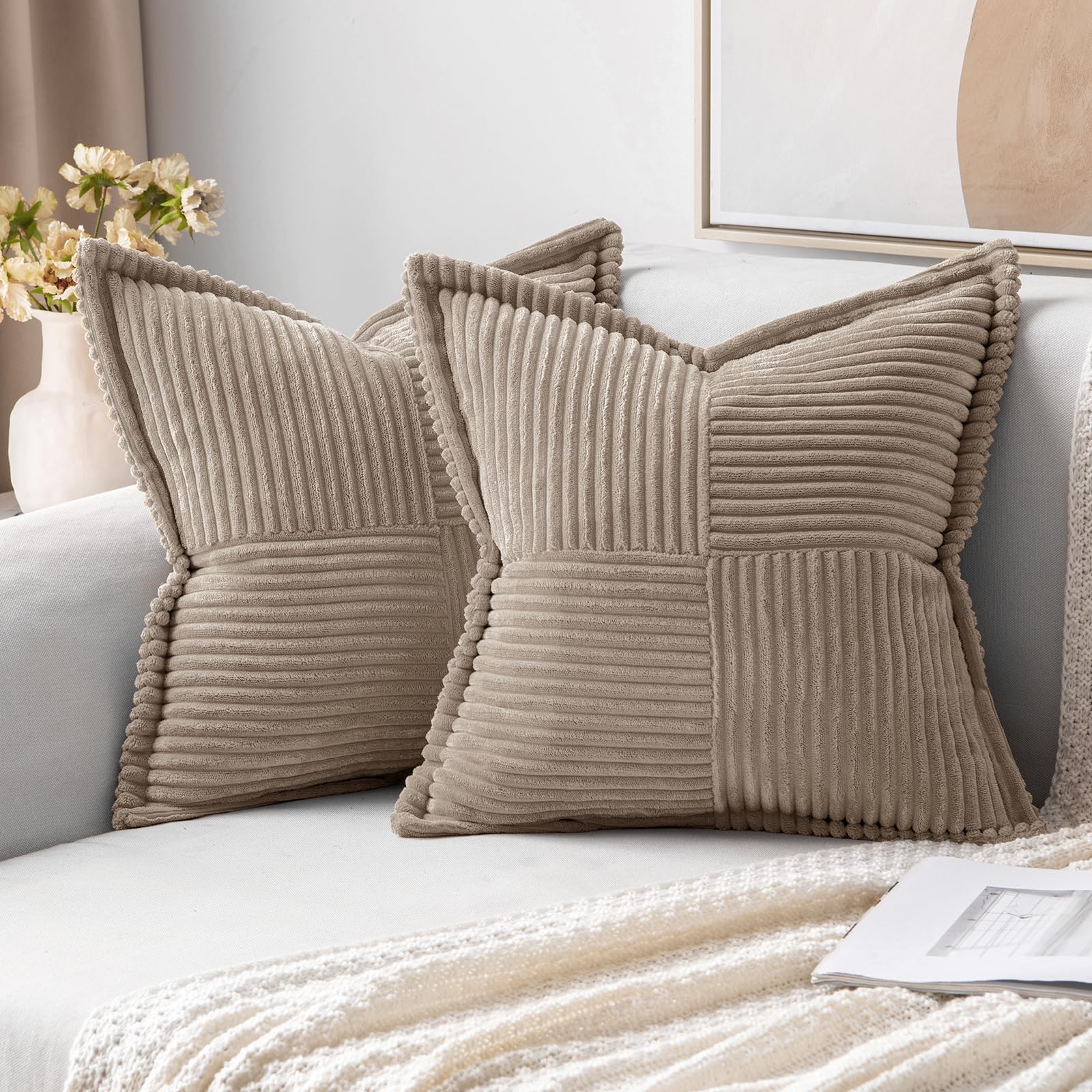 MIULEE Decorative Throw Pillow Covers for Couch 20x20 Inch Light Brown