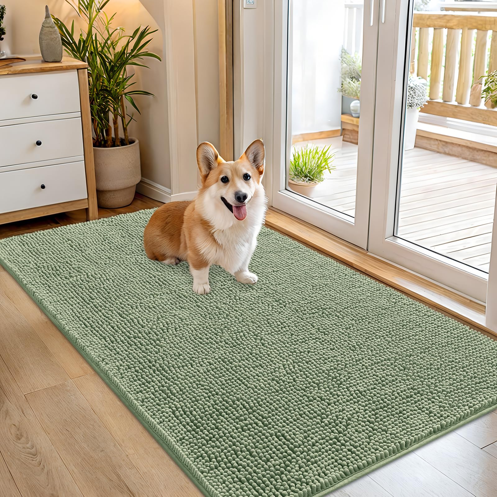 OLANLY Dog Door Mat for Muddy Paws 54x32, Super Absorbent Chenille Mud Mat