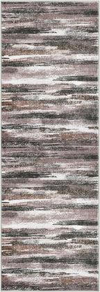 Lansny Modern Abstract Runner Rug 3x8, Dark Light Brown White Washable Kitchen Runner Non-Slip Soft Hallway Rug Runner Thin Print Faux Wool Carpet for Entryway Bedroom Laundry Room Indoor