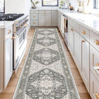 OPPODREAM Soft Area Rugs 2x10, Persian-Inspired Washable Rug, Greenish Grey