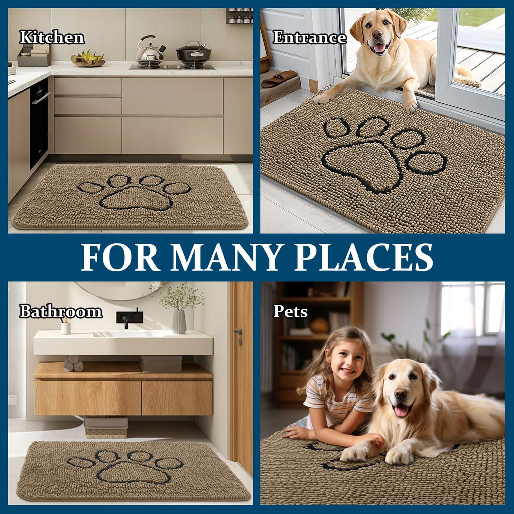 OLANLY Dog Door Mat for Muddy Paws 36x24, Paw Print Design Chenille Mud Mat