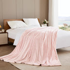 Exclusivo Mezcla Fleece Bed Blanket Queen Size, Super Soft and Warm Blankets for Couch, Sofa and Bed Waffle Textured, Cozy, Fuzzy and Lightweight (Heather Dusty Pink, 90x90 Inches)