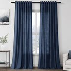 Extra Long Denim Blue Linen Curtains 120 Inch for Living Room 2 Panels Set Rod Pocket Back Tab Linen Window Drapes Semi Sheer Light Filtering Privacy High Ceiling Drapes for Farmhouse 52x120