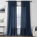 Denim Blue Linen Curtains 108 Inches Long for Living Room 2 Panels Set Extra Long Back Tab Curtain Semi Sheer Light Filtering Denim Blue Drapes Floor to Ceiling Curtains for Large Windows 52x108