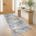 IOHOUZE Abstract Runner Rug 3x8 Ft Washable Runners for Hallways, Non Slip Kitchen Runner Printed Faux Wool Entryway Runner Indoor, Modern Abstract Floor Carpet for Hall Bedroom, Blue Rust