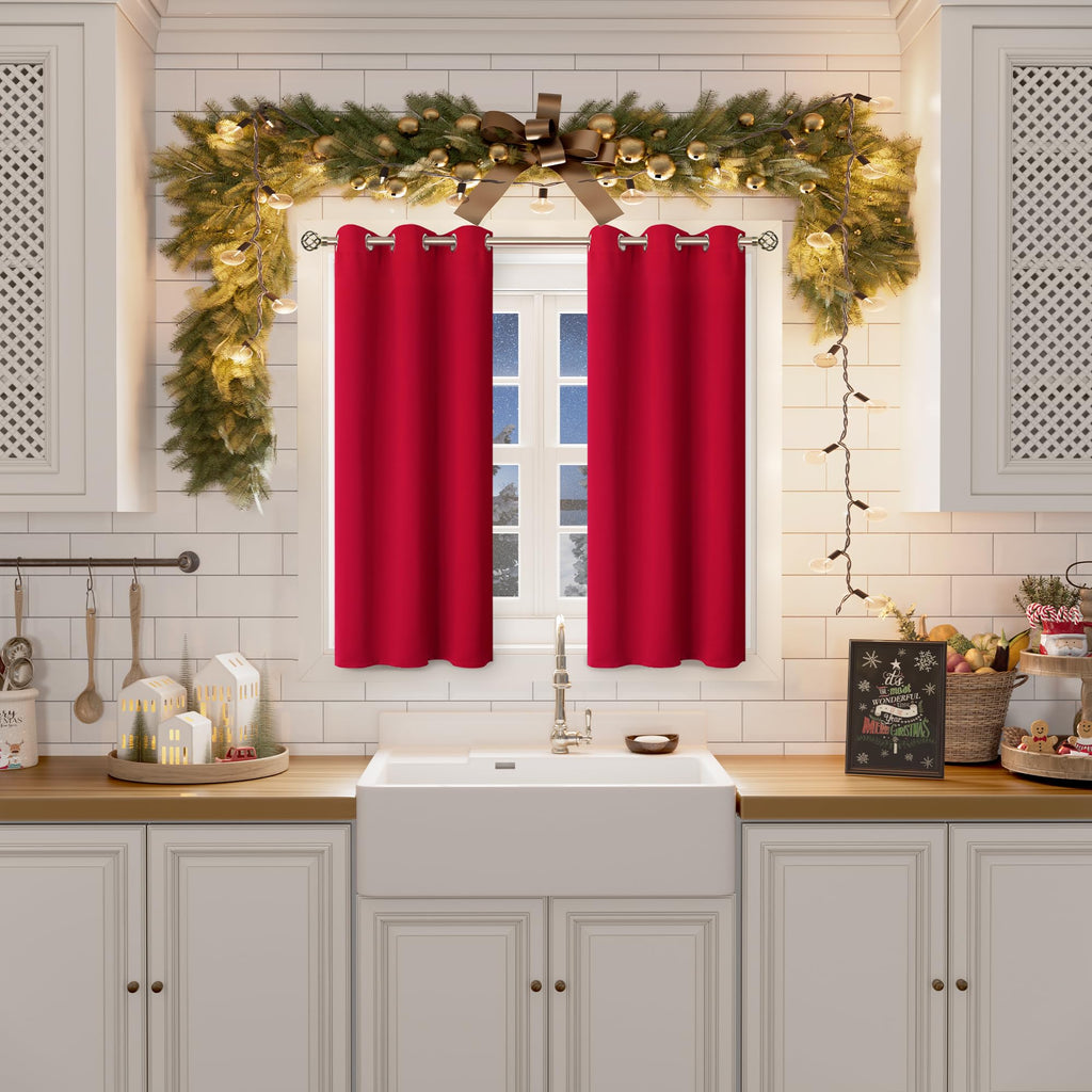 BGment Short Curtains for Small Window 45 Inch Long - Red 2 Panels