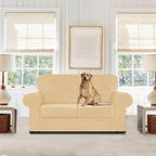 WEERRW Velvet Couch Covers for 2 Cushion Couch Sofa - High Stretch Luxury Velvet Plush 3 Pieces Sofa Slipcovers with Elastic Bottom, Furniture Protector for Pets, Machine Washable, Champagne, Medium