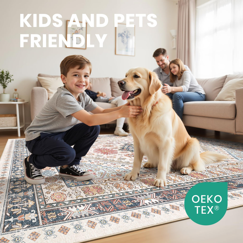 zesthome Pink Rugs for Bedroom-7x9 Area Rugs for Living Room,Blue Red