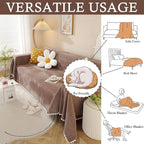 HANDONTIME Brown Sofa Covers Simple Couch Cover for Pet White Floral Couch Cushion Covers for L Shape Chocolate Sofa Throw Cover Sectional Couch Covers for Living Room Machine Washable, 71" X134"