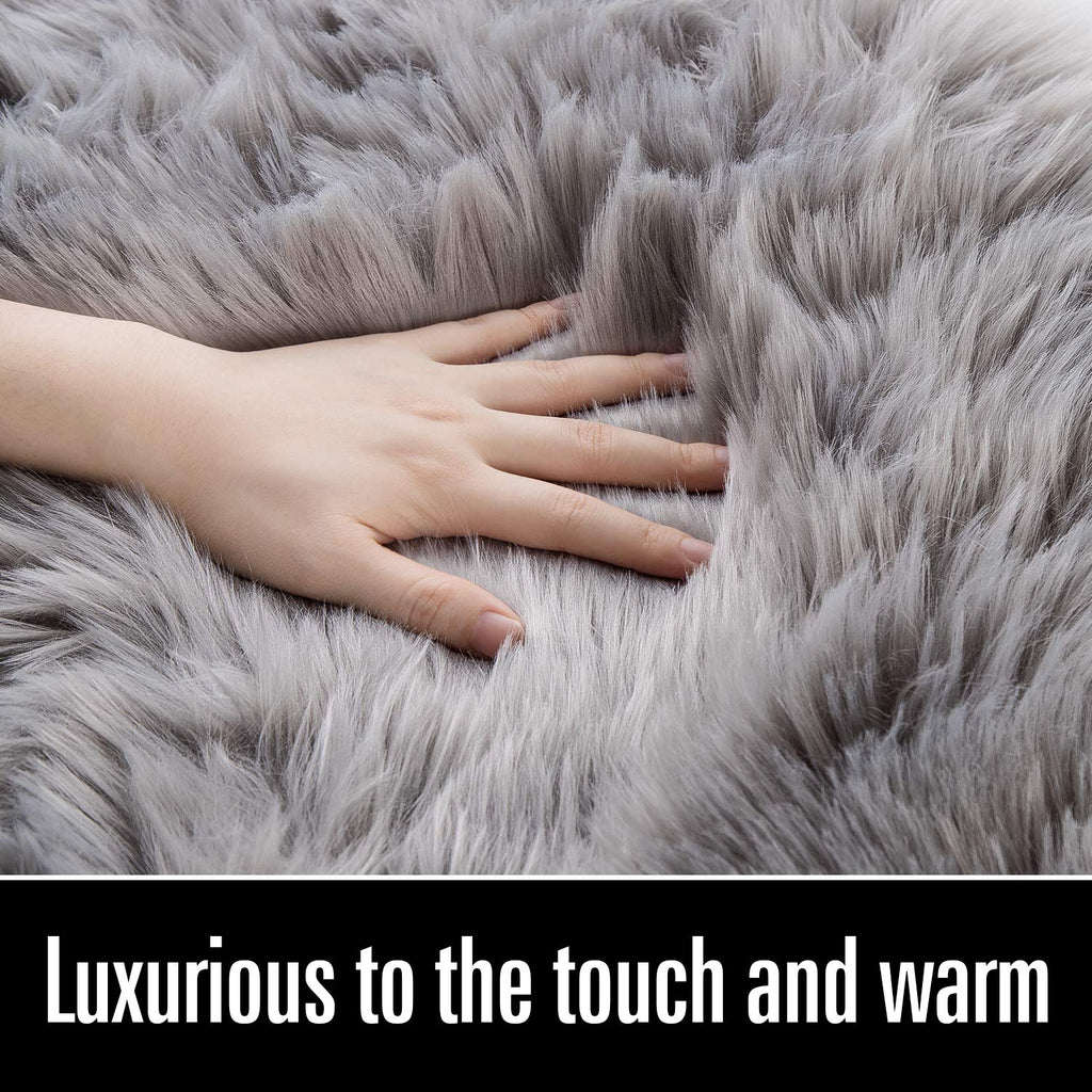 LOCHAS Soft Fluffy Faux Fur Rugs for Bedroom Bedside Rug 2x4 Feet, Grey