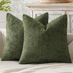 MIULEE Pack of 2 Couch Throw Pillow Covers 20x20 Inch Olive Green Modern Boho Accent Decorative Pillow Covers Soft Chenille Farmhouse Cushion Covers for Home Decor Bed Sofa Living Room
