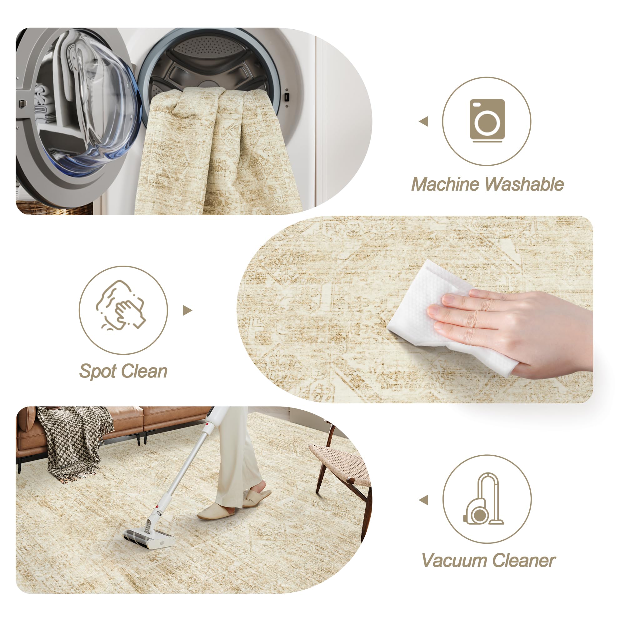 Soalmost Washable Area Rug 8x10 Large Soft Living Room Rugs Beige/Ivory