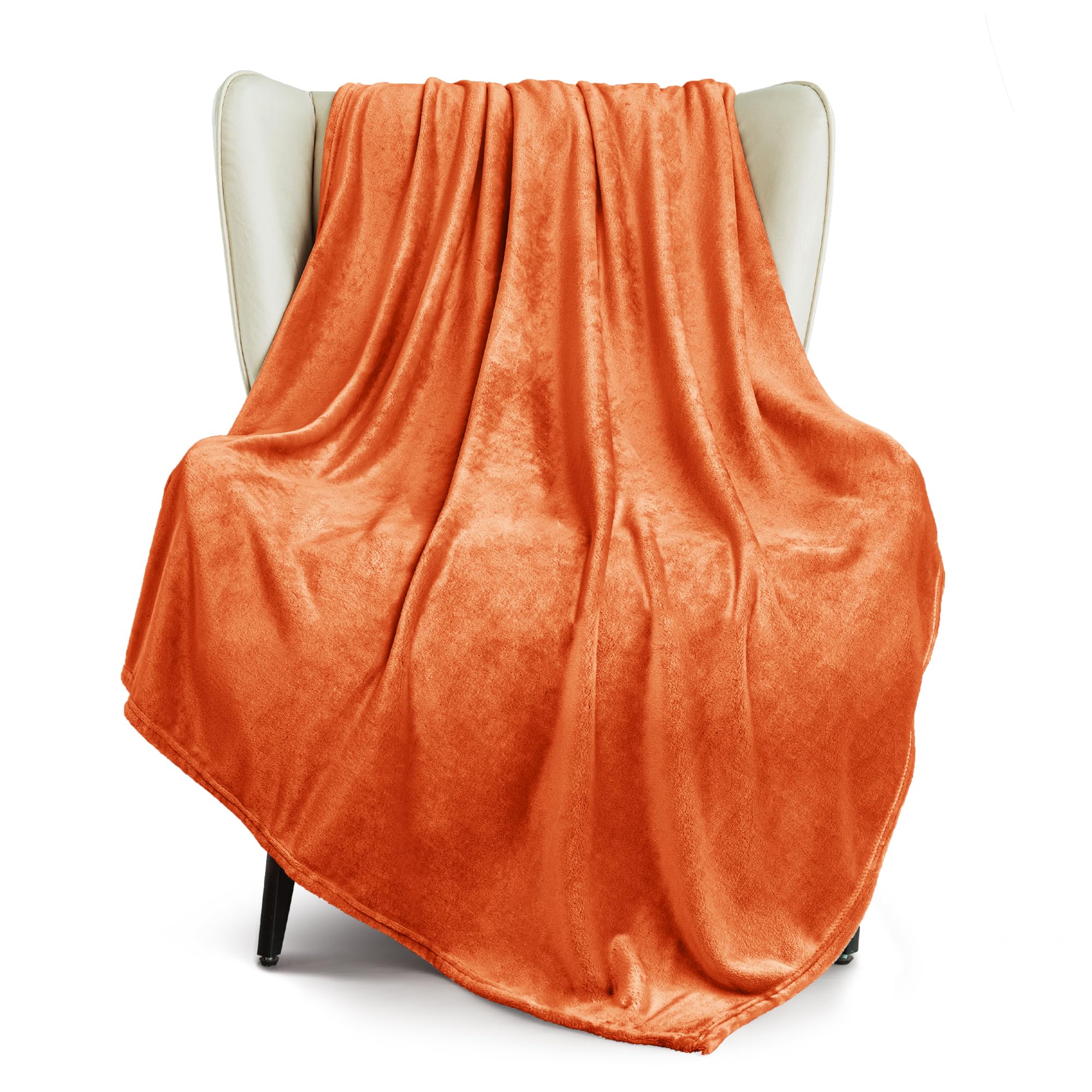 Exclusivo Mezcla Soft Large Fleece Throw Blanket for Couch, Burnt Orange