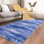 Soft Runner Rugs for Bedroom Hallways, 2x6 Abstract Blue White Fluffy Shag Throw Area Rug Non Slip for Bedside Dorm, Long Shaggy Furry Carpet for Nursery Living Room