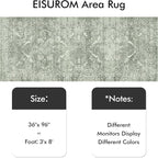 Washable 3x8 Runner Rug - Non-Slip Vintage Runner Rug for Entryway Low-Pile Medallion Long Rugs for Hallway Waterproof Traditional Runner Rug Indoor Thin Rug for Kitchen (Muted Sage Green)