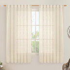 LAMIT Linen Curtains 63 Inch for Bedroom, Light Filtering Neutral Semi Sheer Window Curtains Back Tab and Rod Pocket Panels for Living Room, 2 Panels, Beige, 60 x 63 Inch