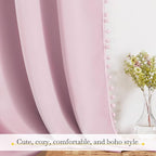 NICETOWN Pom Pom Blackout Curtains for Girls Bedroom Boho Pink Window Curtains for Nursery Rod Pocket Thermal Insulated Living Room Darkening Curtain Panels for Play Room, 52" W x 84" L, 2 Panels