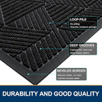 Smiry Half Circle Front Door Mat Outside Entrance, Heavy Duty Sturdy Natural Rubber Doormat, Trap Dirt and Moisture, Low Profile Mats for Indoor Outdoor Entry, Irregular Triangle (29.5x17, Black)