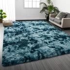 Deerhoo Shag Area Rug, 4 X 6 Tie-Dyed Plush Fuzzy Rugs for Living Room, Ultra Soft Fluffy Furry Rug for Bedroom, Indoor Carpet Nursery Rugs for Kids Room Home Decor, Peacock Blue